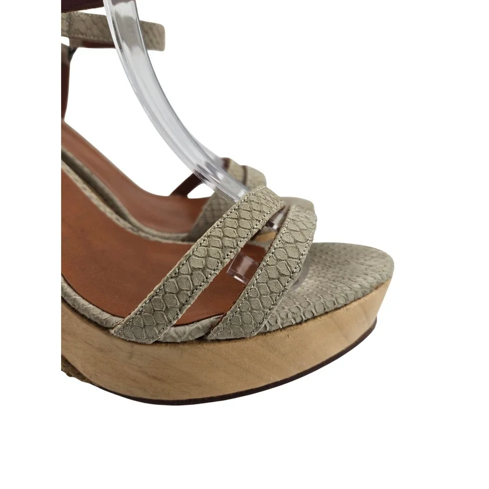 Lanvin Paris Snakeskin Embossed Leather Espadrille Wedge Sandals Beige 40.5